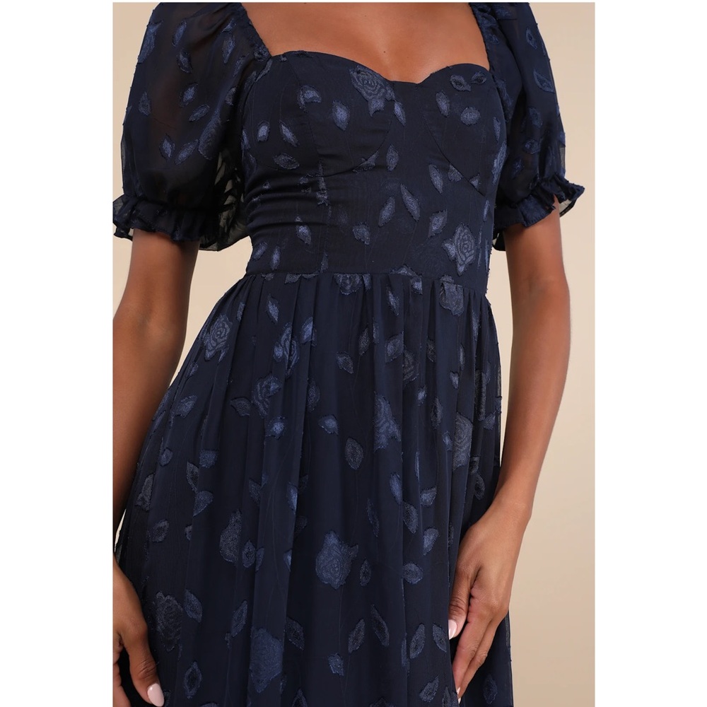 Lulu's Navy Blue Puff Sleeve Maxi Dress - Picture 3 of 15